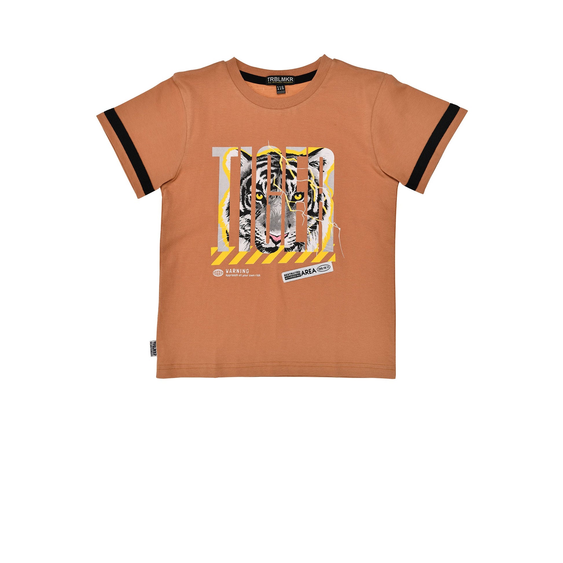 Kinder T-Shirt von Bondi mit Tiger Print in Orange – cooles Jungen Shirt bei Bärechind Kinderladen Winterthur Schweiz