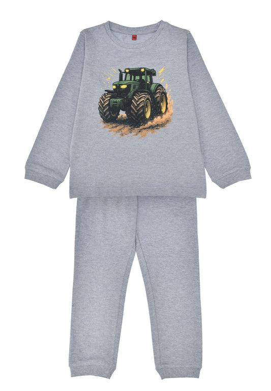 Bondi Kinderschlafanzug in Grau mit Traktorprint und langer Hose im Bärechind Winterthur Schweiz