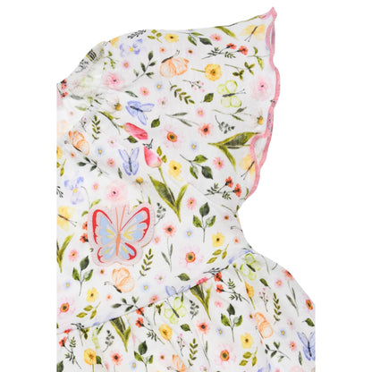 Rückseite vom Bondi Kinderkleid mit buntem Blumenmuster – online und im Bärechind Kinderladen in der Schweiz erhältlich.