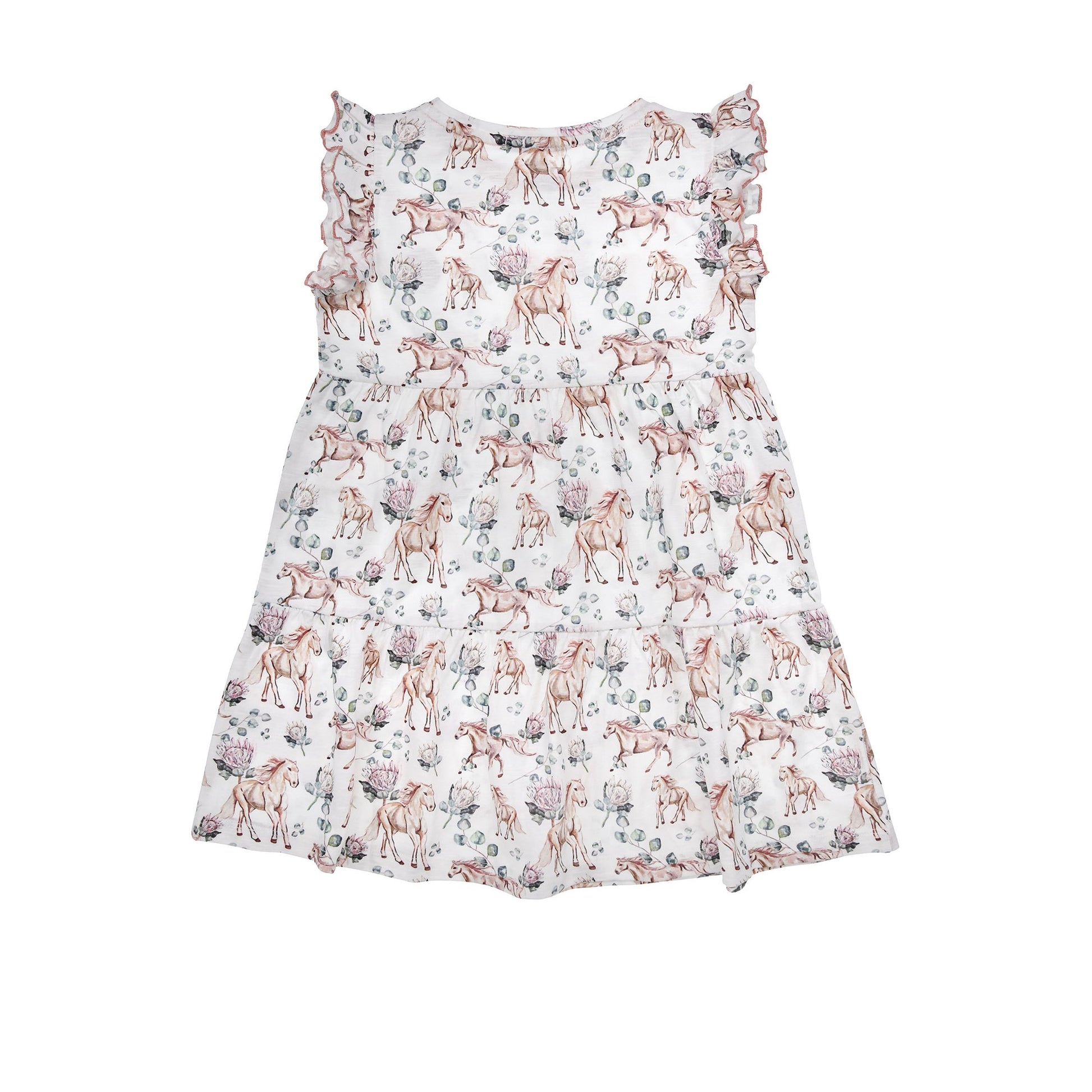 Rückansicht des Bondi Kinderkleids mit Pferde-Alloverprint – Bärechind Kinderkleiderladen Schweiz