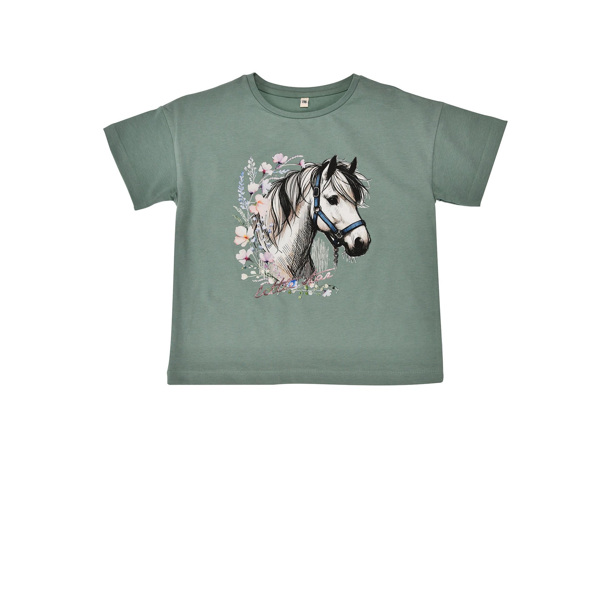 Bondi Kinder T-Shirt mit Pferdeprint und Anhänger für Mädchen – erhältlich bei Bärechind Kinderladen Winterthur Schweiz.