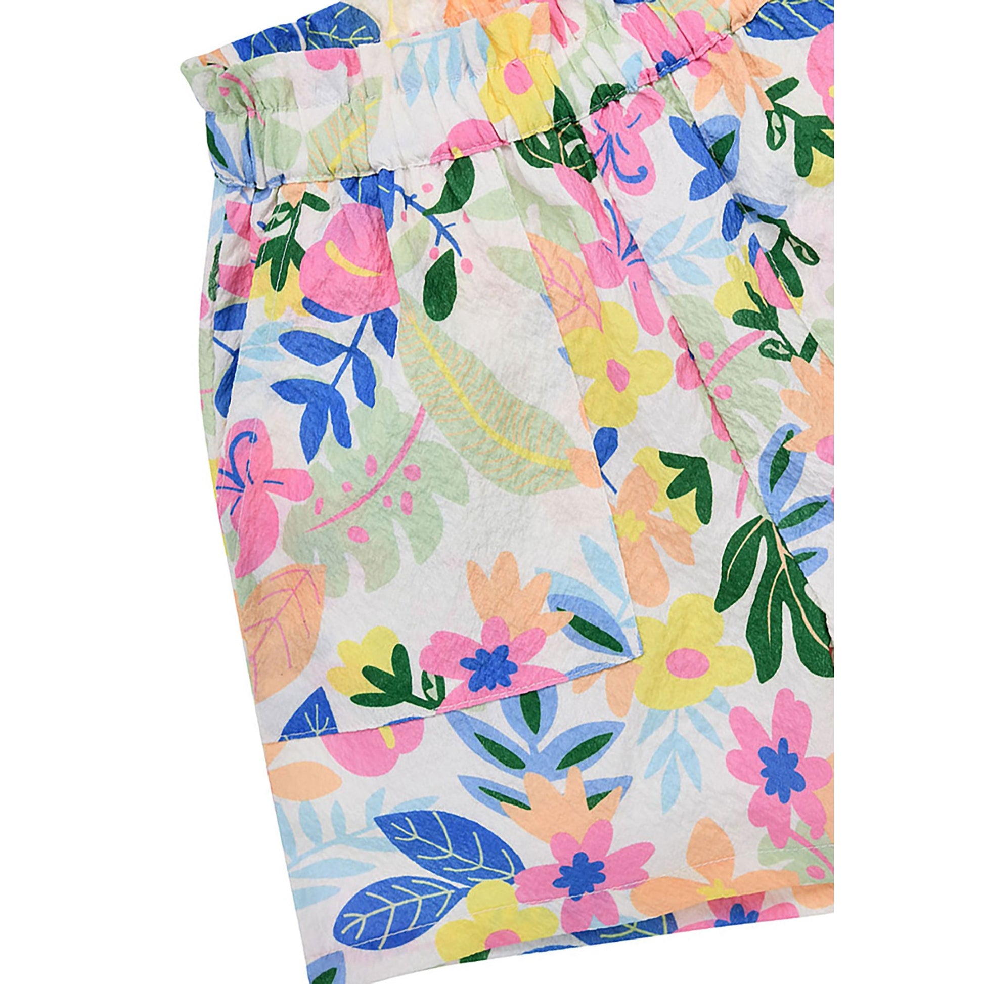 Detailansicht der Bondi Short mit Blumenmuster und elastischem Bund – online bei Bärechind Kinderkleider Schweiz