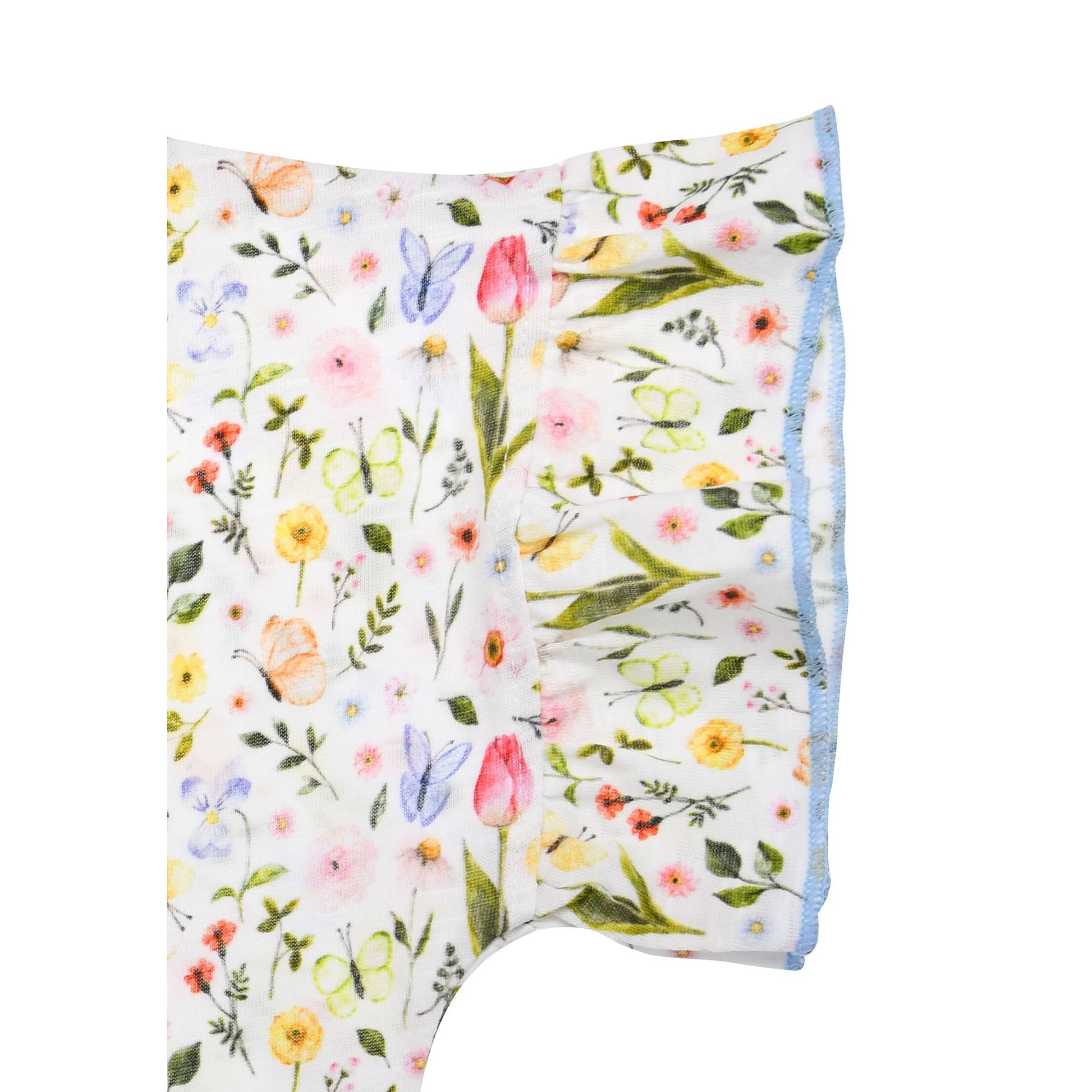 Nahaufnahme des floralen Prints auf dem Bondi T-Shirt „Blumenallover“ – Bärechind Kinderkleider Schweiz