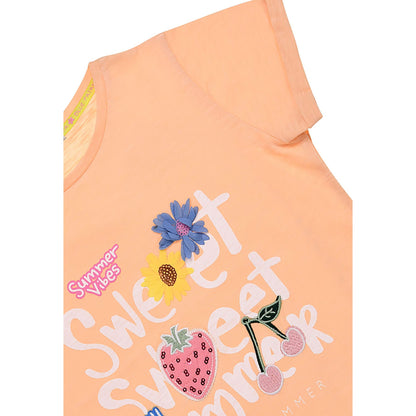 Detail mit glitzerndem Motiv aus Pailletten und Organza – Bondi T-Shirt „Sweet Summer“ bei Bärechind Kinderkleider erhältlich