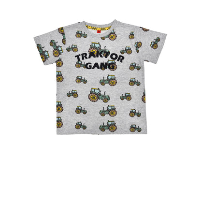 Vorderansicht vom Bondi T-Shirt „Traktor-Gang“ mit Allover-Print – erhältlich bei Baerechind Kinderladen in Winterthur, Schweiz