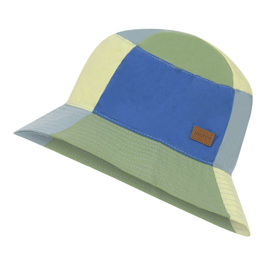 Bunter Bucket Hat "Delft Blue" für Kinder von MELTON mit UV-Schutz 50+, erhältlich im Ladengeschäft in Winterthur, Zürich, Schweiz oder im Onlineshop. Hergestellt aus atmungsaktivem Baumwollstoff mit Bindebändern für sicheren Halt.