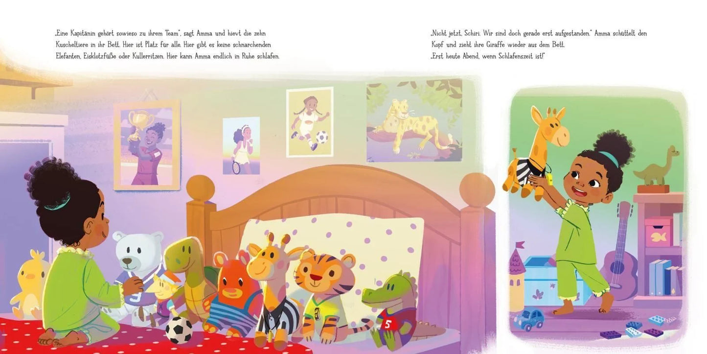 Illustration aus Amma kann nicht einschlafen, Szene im Familienbett mit Papa und Mama