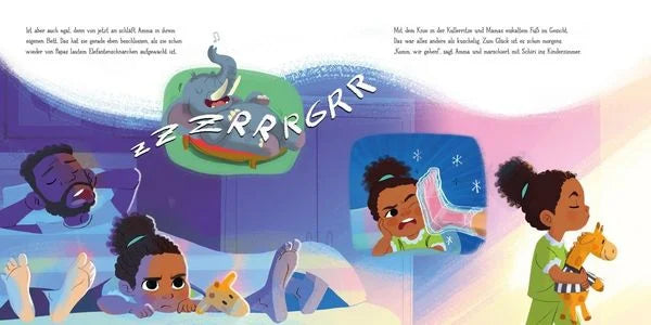 Amma zieht mit ihrem Kuscheltier-Team ins eigene Bett um, Illustration aus dem Buch