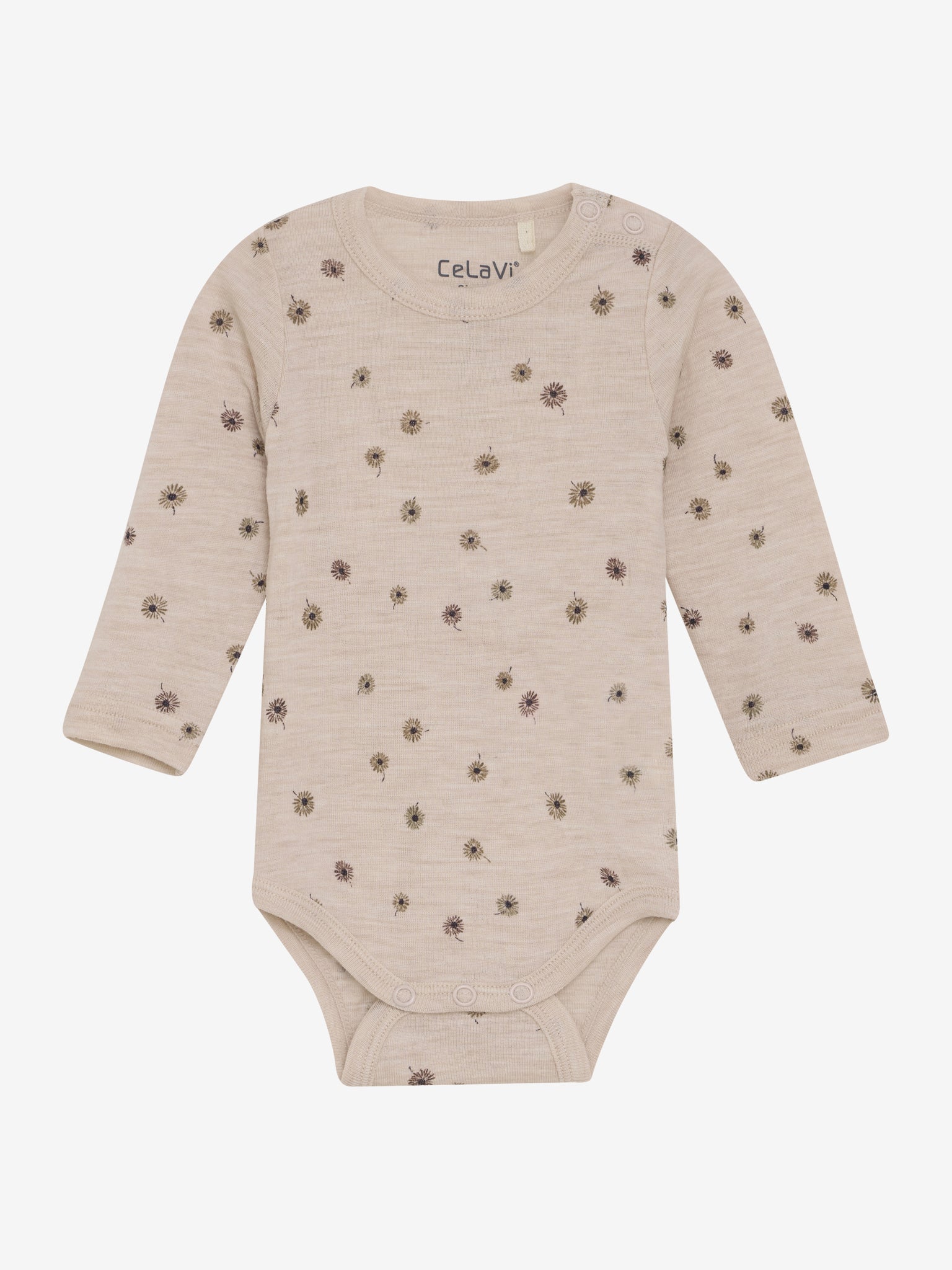 CeLaVi Langarmbody aus Wolle in Rosa mit Blumenmuster, erhältlich im Bärechind Kinderladen in Winterthur, Zürich Schweiz.