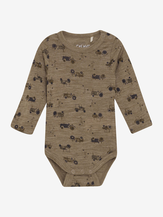 CeLaVi Langarmbody aus Wolle mit Traktormuster in cocoa creme, erhältlich im Bärechind in Winterthur, Zürich Schweiz.