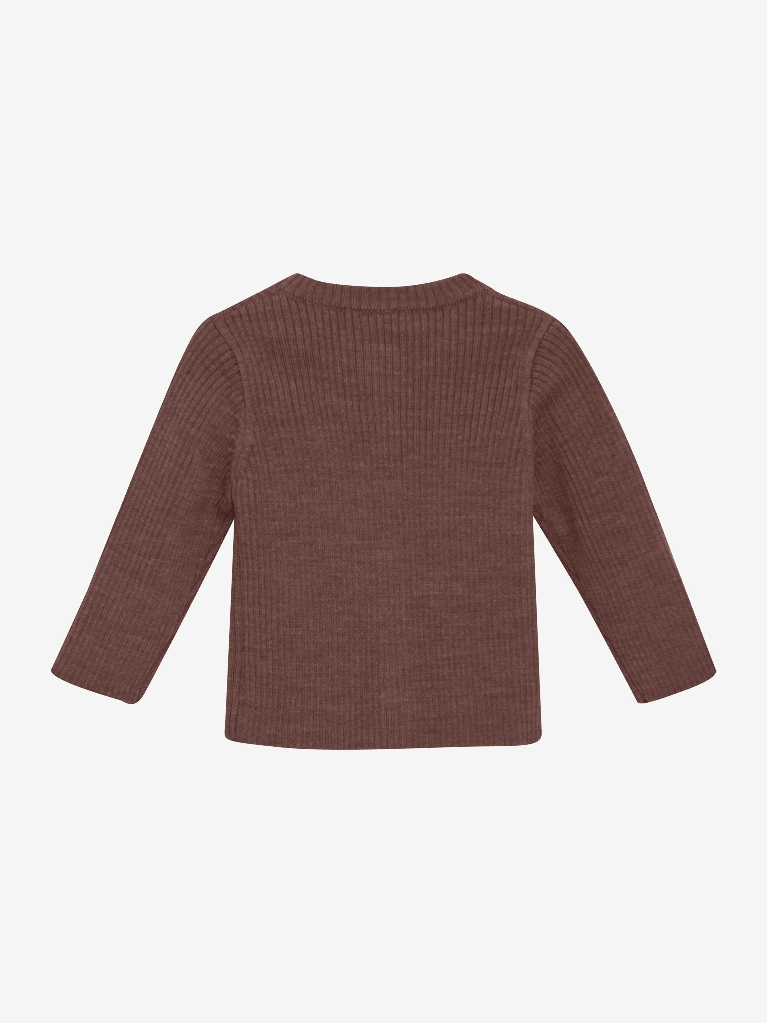 Rückansicht der CeLaVi Strickjacke in Marron – im Bärechind Winterthur, Zürich, Schweiz erhältlich.