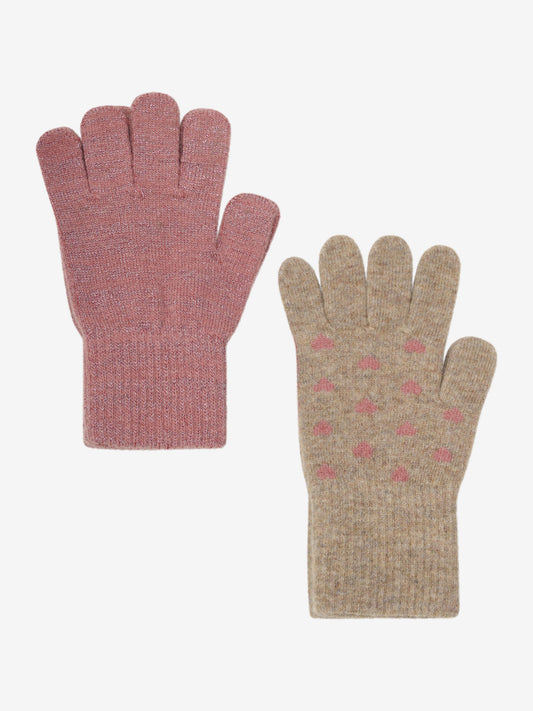 CeLaVi Wollhandschuhe Kinder im 2er-Pack Rosa Glitzer und Beige mit Herzchen – warme Winterhandschuhe, erhältlich im Bärechind Winterthur Schweiz