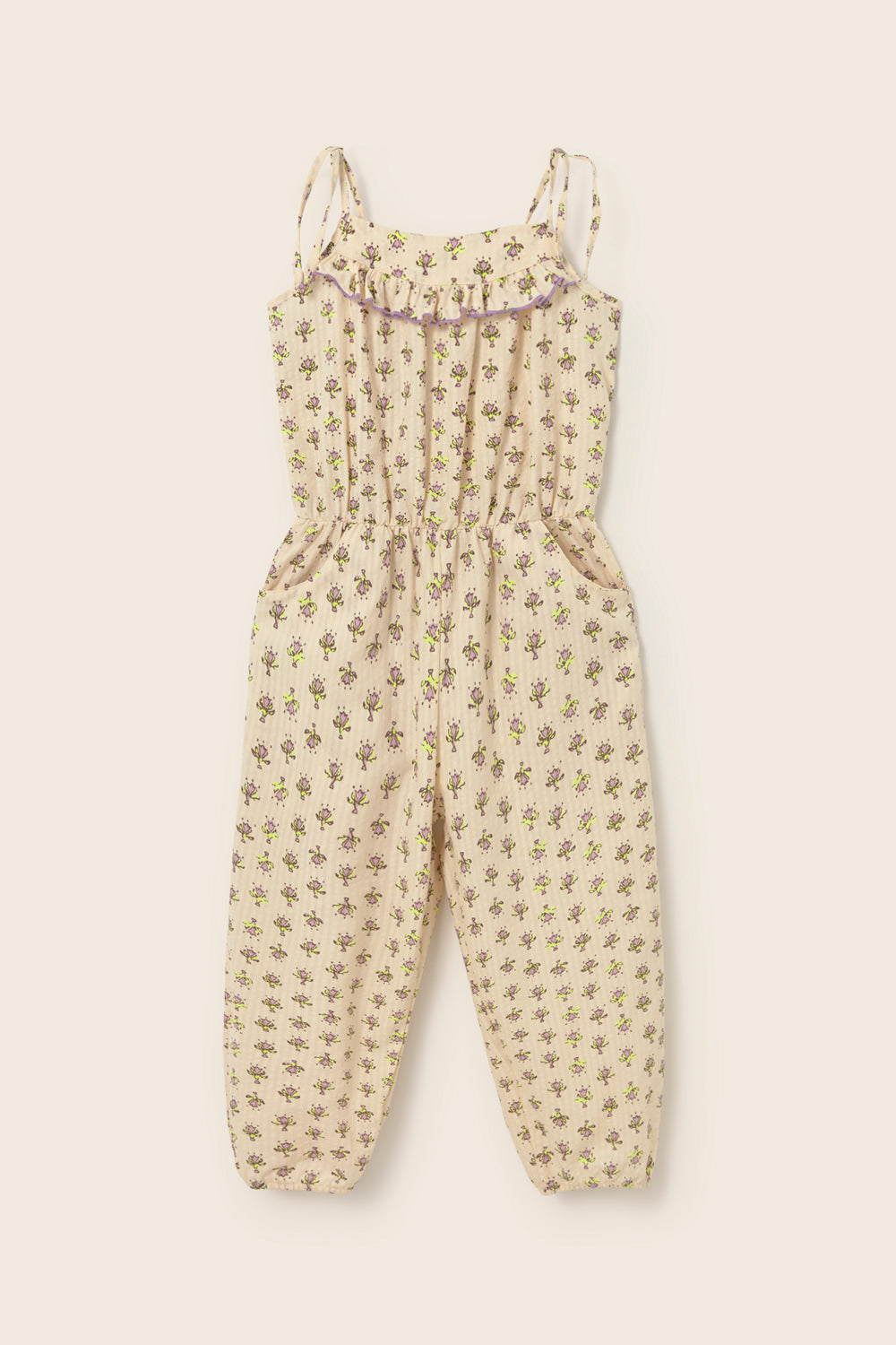 Jumpsuit mit Blumenmuster für Kinder – Vorderansicht, Cozmo, im Bärechind Winterthur