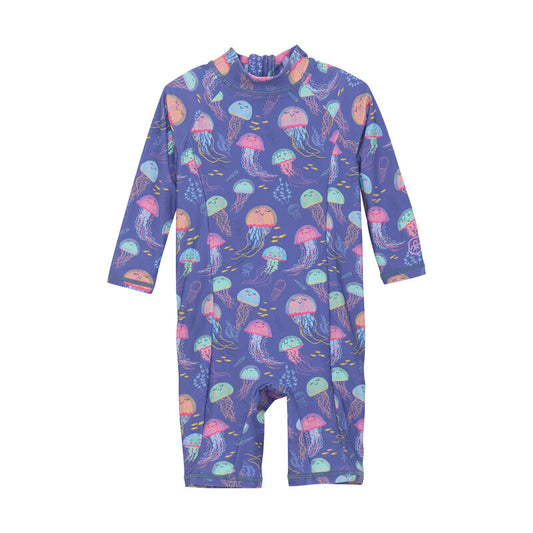 Color Kids UV-Babyanzug mit Quallen-Print – Vorderansicht langarm