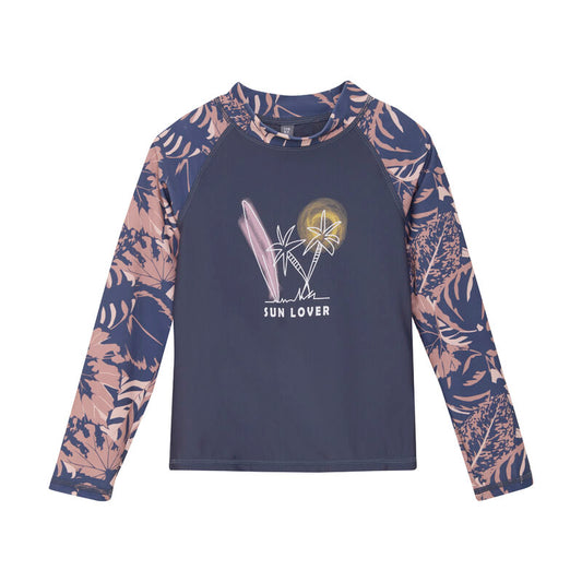 Color Kids UV-Shirt langarm – Vorderansicht mit Sun Lover Brustprint und Colorblock-Design