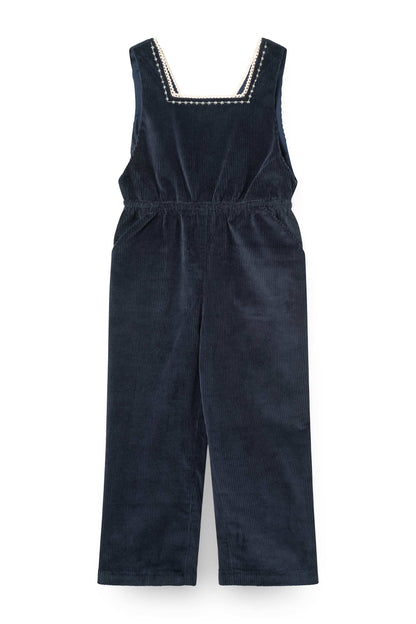 Cord-Jumpsuit mit gesticktem Sternenrand am V-Ausschnitt