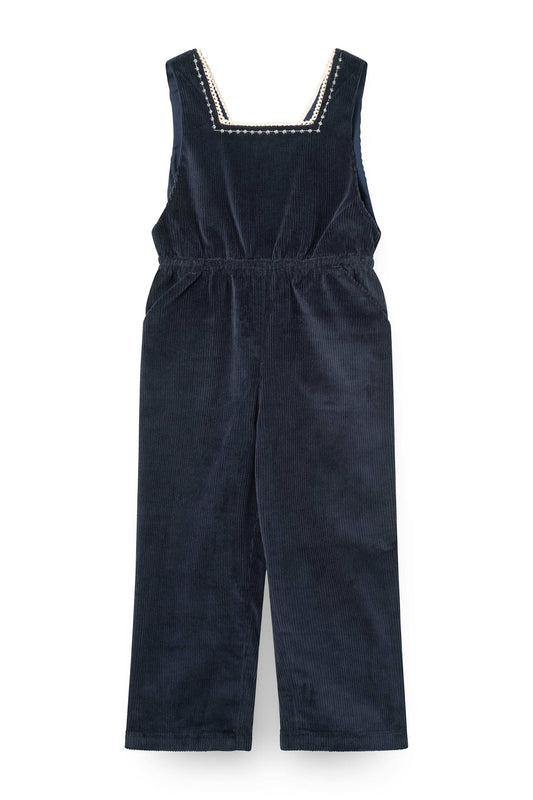 Cord-Jumpsuit mit gesticktem Sternenrand am V-Ausschnitt