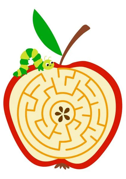 Labyrinth-Rätsel in Apfelform ganz ohne Text zum selbstständigen Lösen