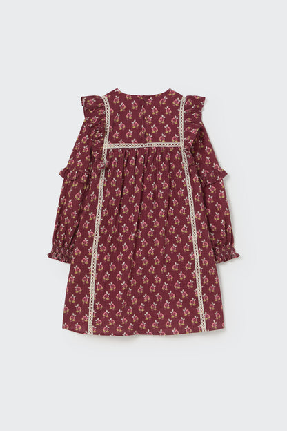 Bloom textured dress in Dunkelrot – Rückansicht