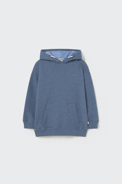 Mélange fleece hooded sweatshirt in Blau – Vorderansicht flachliegend