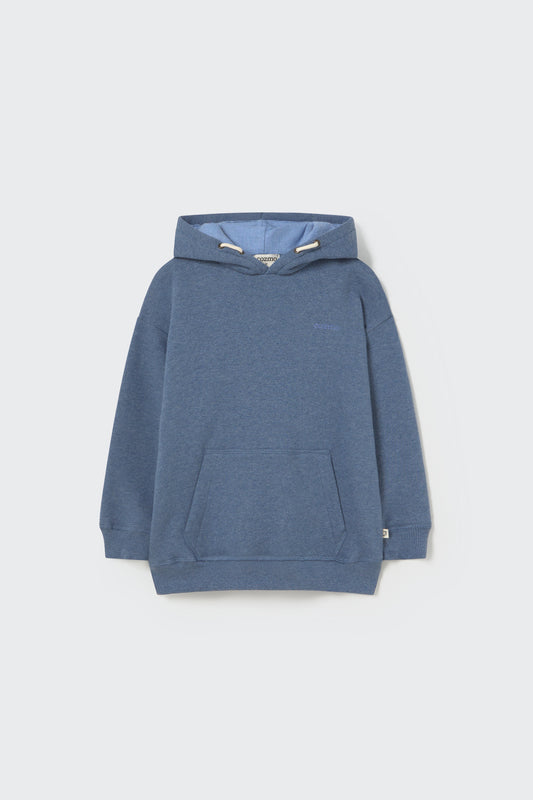 Mélange fleece hooded sweatshirt in Blau – Vorderansicht flachliegend
