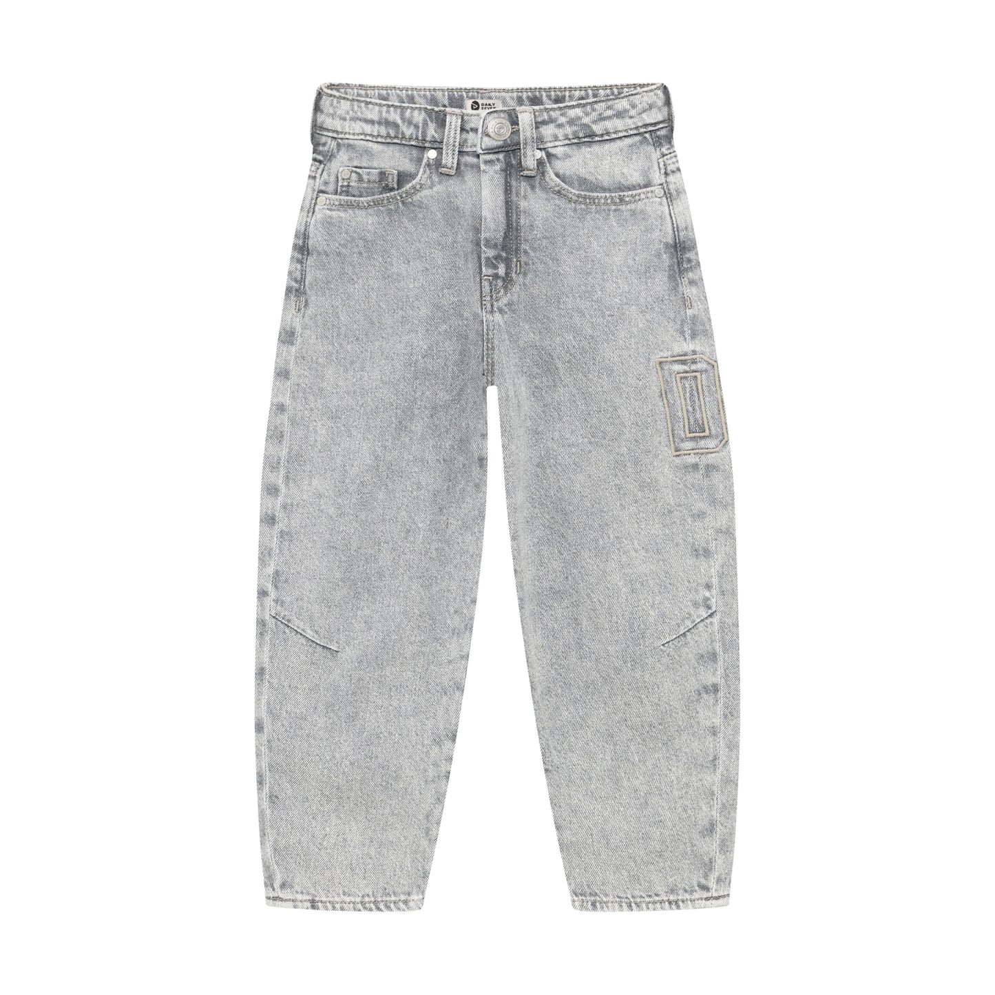 Hellgraue Barrel Fit Jeans für Kinder mit gestickten Zahlen Details
