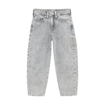 Hellgraue Barrel Fit Jeans für Kinder mit gestickten Zahlen Details