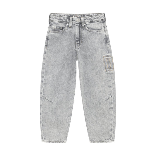 Hellgraue Barrel Fit Jeans für Kinder mit gestickten Zahlen Details