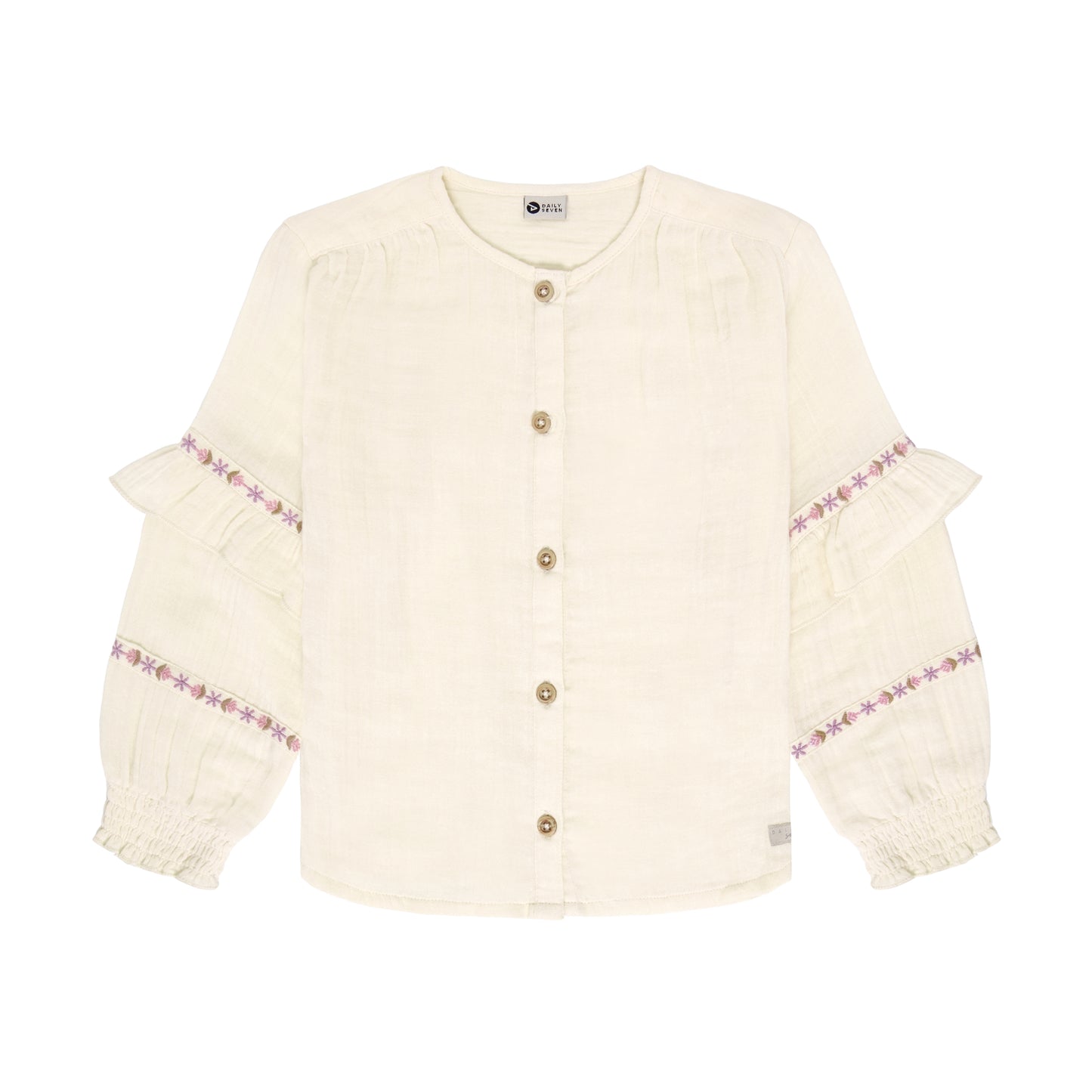 Daily Seven Musselin Bluse in Creme mit Stickerei an den Ärmeln