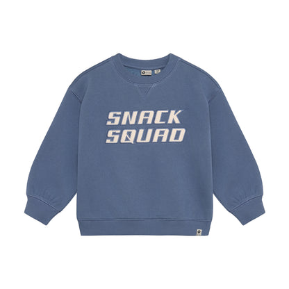 Blaues Oversized Sweatshirt mit Snack Squad Print für Kinder