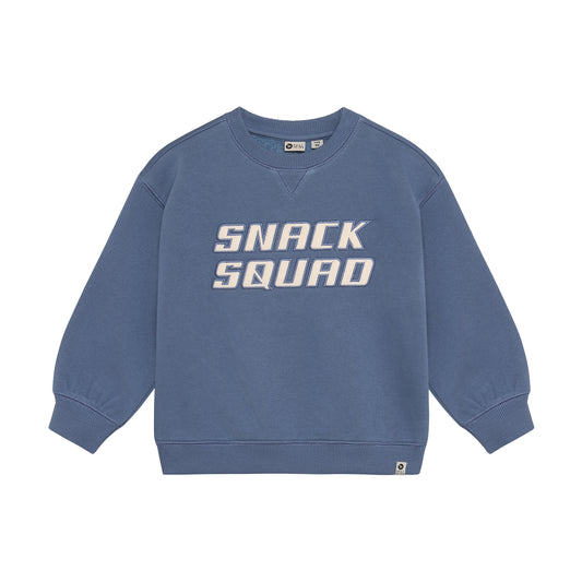 Blaues Oversized Sweatshirt mit Snack Squad Print für Kinder