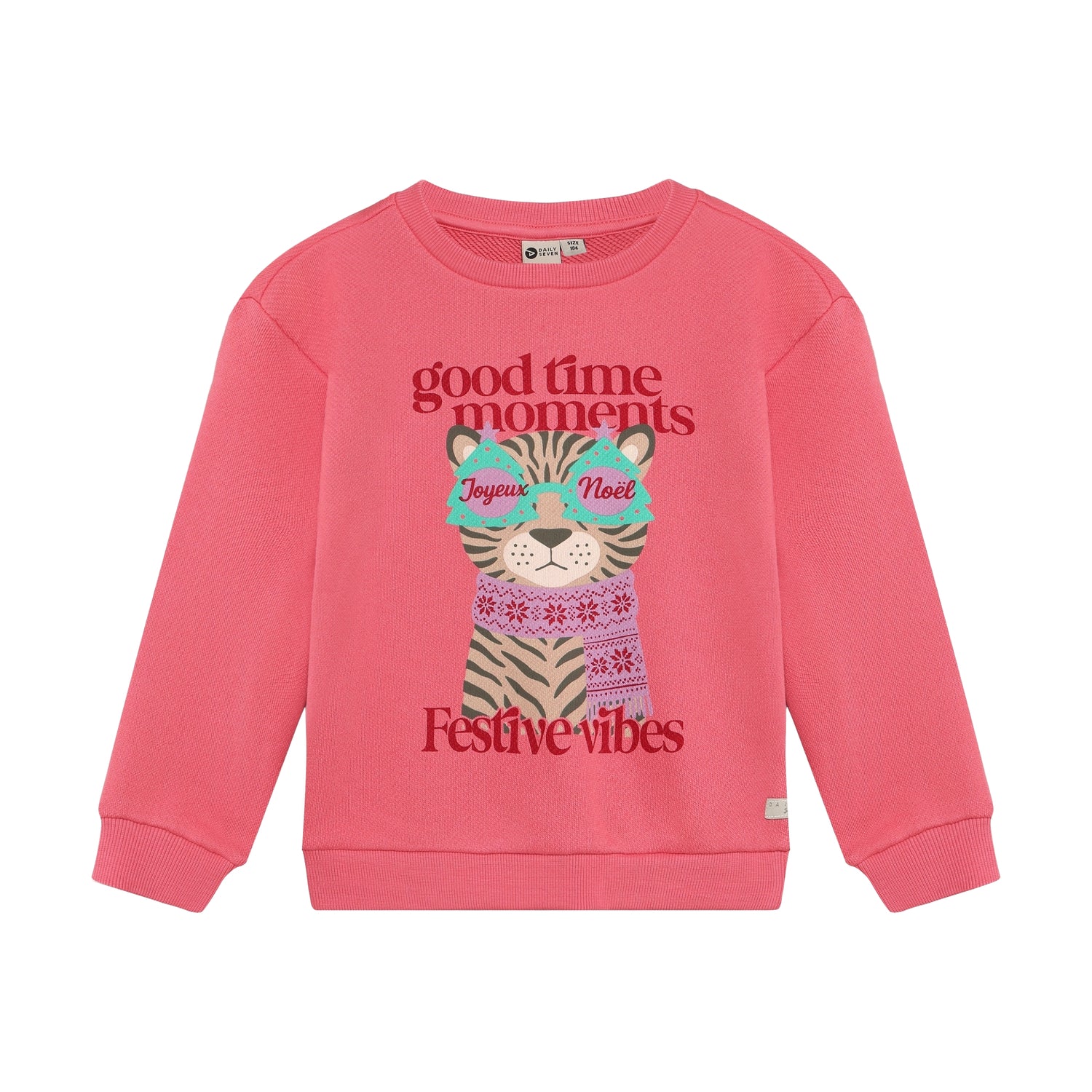 Daily Seven Weihnachtssweatshirt in Pink mit Tigerprint
