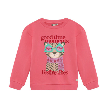Daily Seven Weihnachtssweatshirt in Pink mit Tigerprint