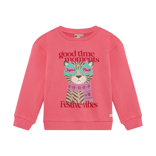 Daily Seven Weihnachtssweatshirt in Pink mit Tigerprint