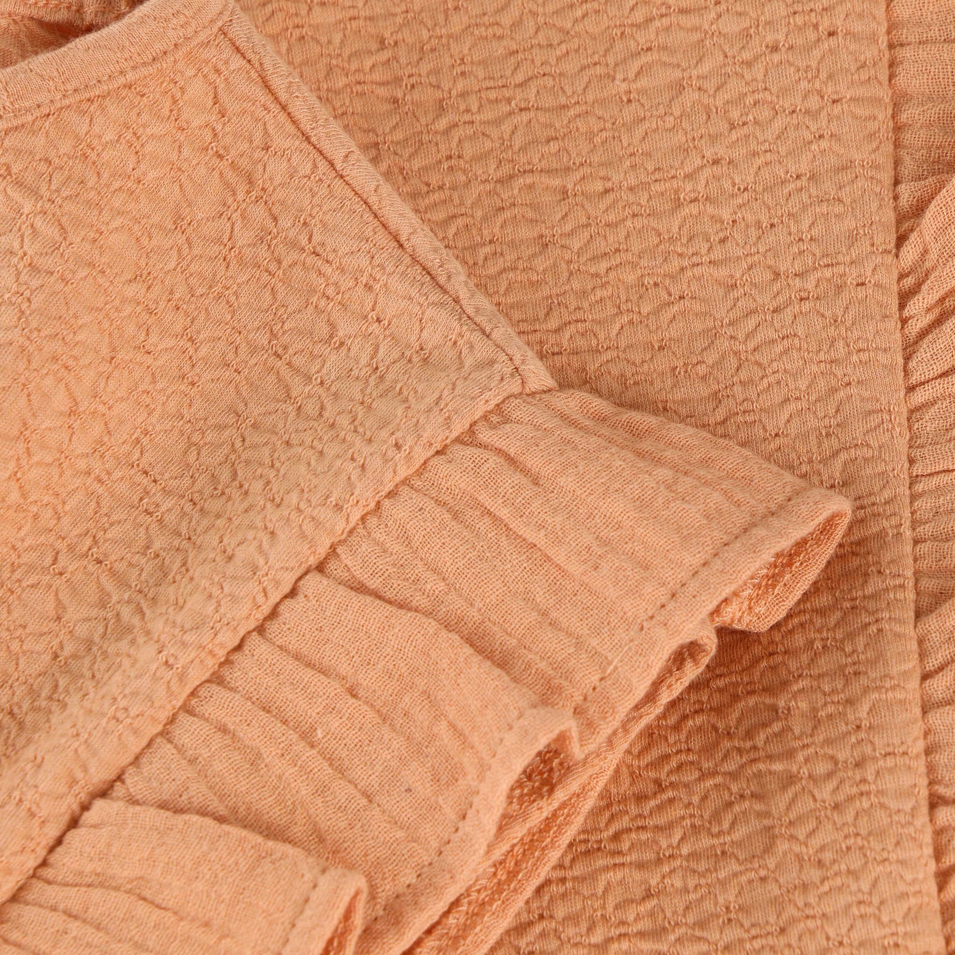 Detailaufnahme der Rüschen und Frottee Struktur beim Daily7Kids Kinder Top