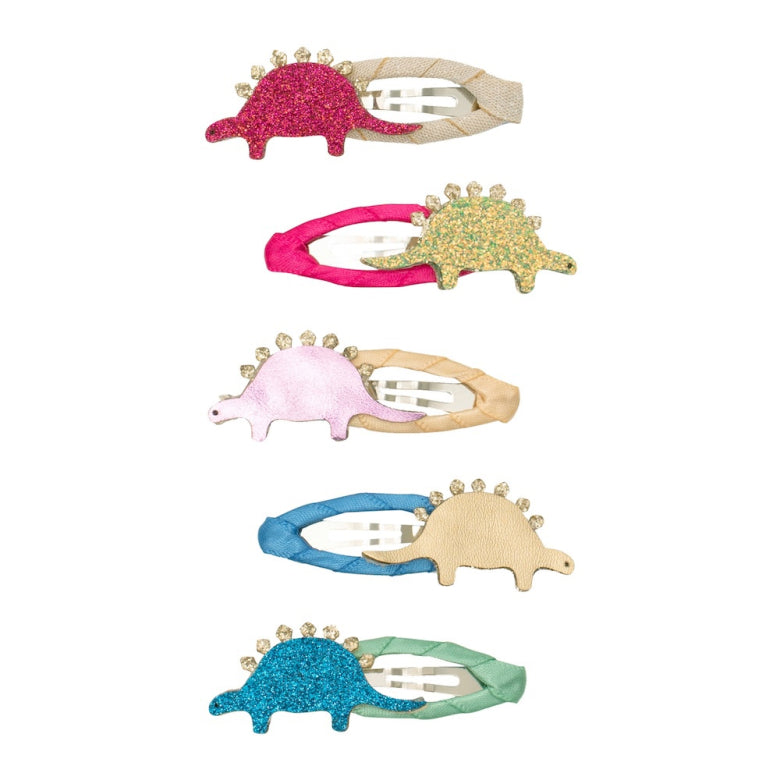 Set Dino Diva Mini Haarclips mit bunten Dinosauriern aus Glitzerstoff, Mimi & Lula, erhältlich im Bärechind Winterthur, Zürich Schweiz.