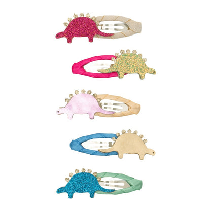 Set Dino Diva Mini Haarclips mit bunten Dinosauriern aus Glitzerstoff, Mimi & Lula, erhältlich im Bärechind Winterthur, Zürich Schweiz.