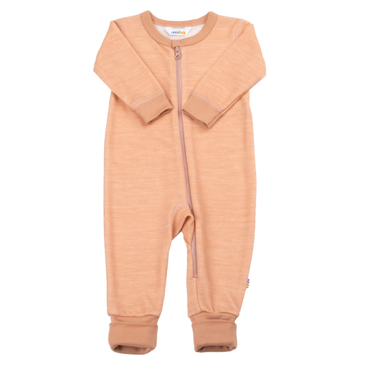Wolle/Bambus Pyjama mit umklappbaren Füssen, lachs