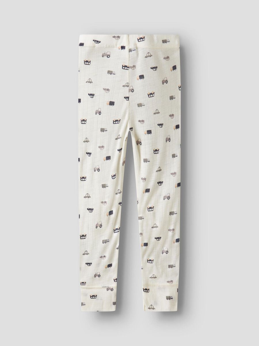 Rückansicht der weissen Kinderleggings mit schwarzen Auto-Prints