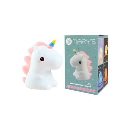 Verpackte Mary’s LED Einhorn Lampe aus Silikon, nachhaltiges Kinder-Nachtlicht, erhältlich im Bärechind Winterthur Zürich Schweiz.