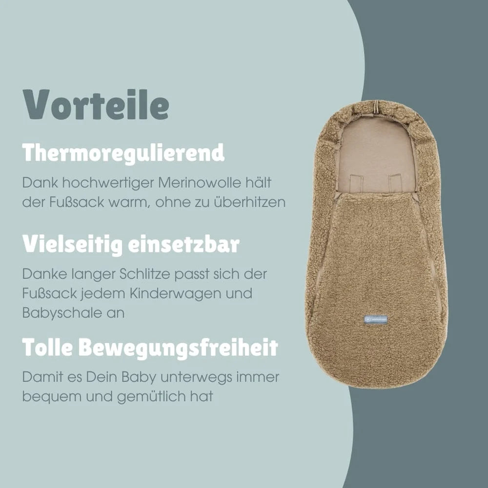 Emma & Noah Kinderwagenfusssack aus Merinowolle mit Bio Baumwollfutter