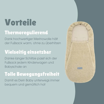 Emma & Noah Merino Kinderwagenfusssack mit Bio Baumwollfutter und Gurtschlitzen