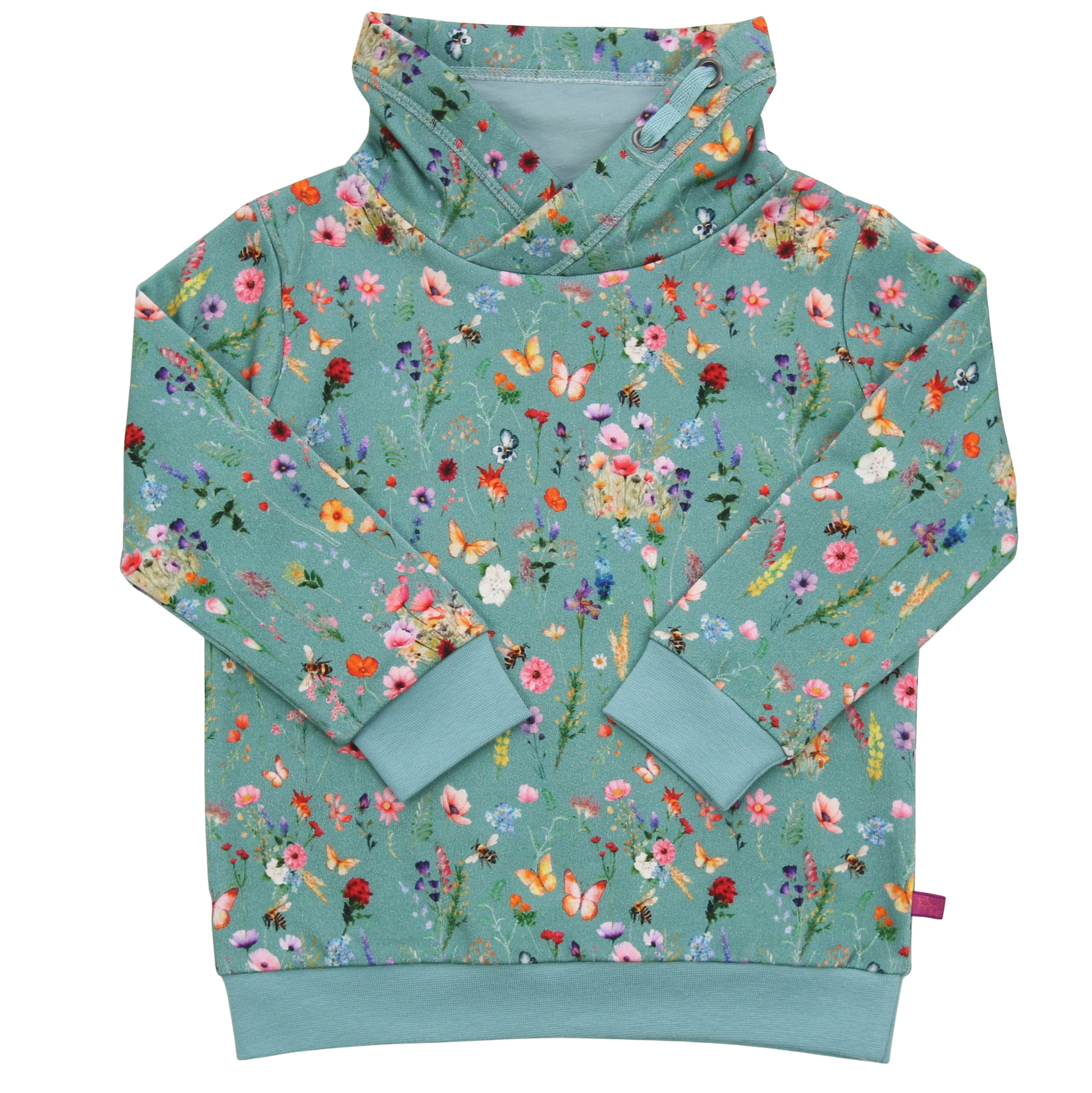 Enfant Terrible Kapuzenpulli aus Baumwollfleece mit buntem Blumenmuster, erhältlich bei Bärechind in Winterthur, Zürich Schweiz.