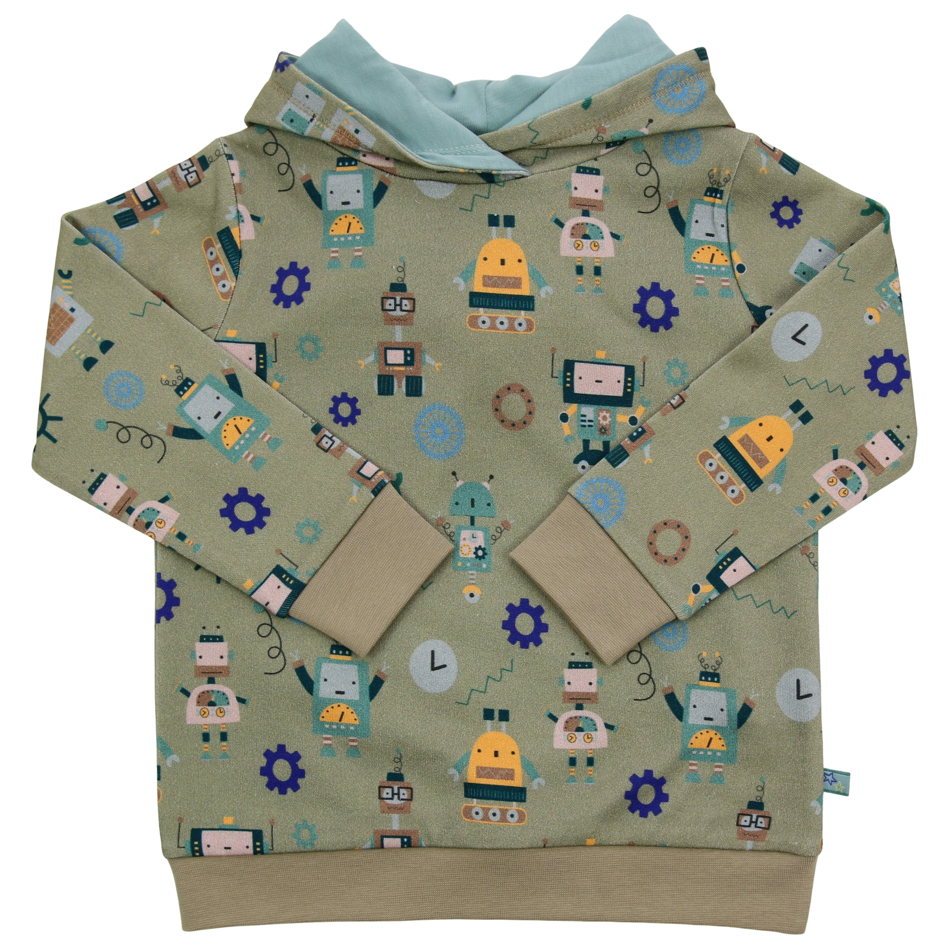 Kinder Kapuzenpulli aus Baumwollfleece mit Robotermuster von Enfant Terrible, erhältlich bei Bärechind in Winterthur, Zürich Schweiz.