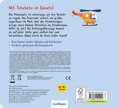 Bärechind Soundbuch Fahr mit, Rettungsfahrzeuge, Rückseite mit Abschleppwagen und Krankenwagen im Einsatz