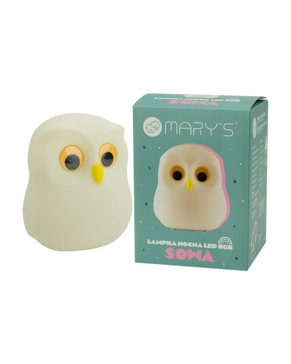 Verpackte Mary’s LED Eulenlampe aus Silikon, nachhaltiges Kinderlicht, erhältlich im Bärechind Winterthur Zürich Schweiz.