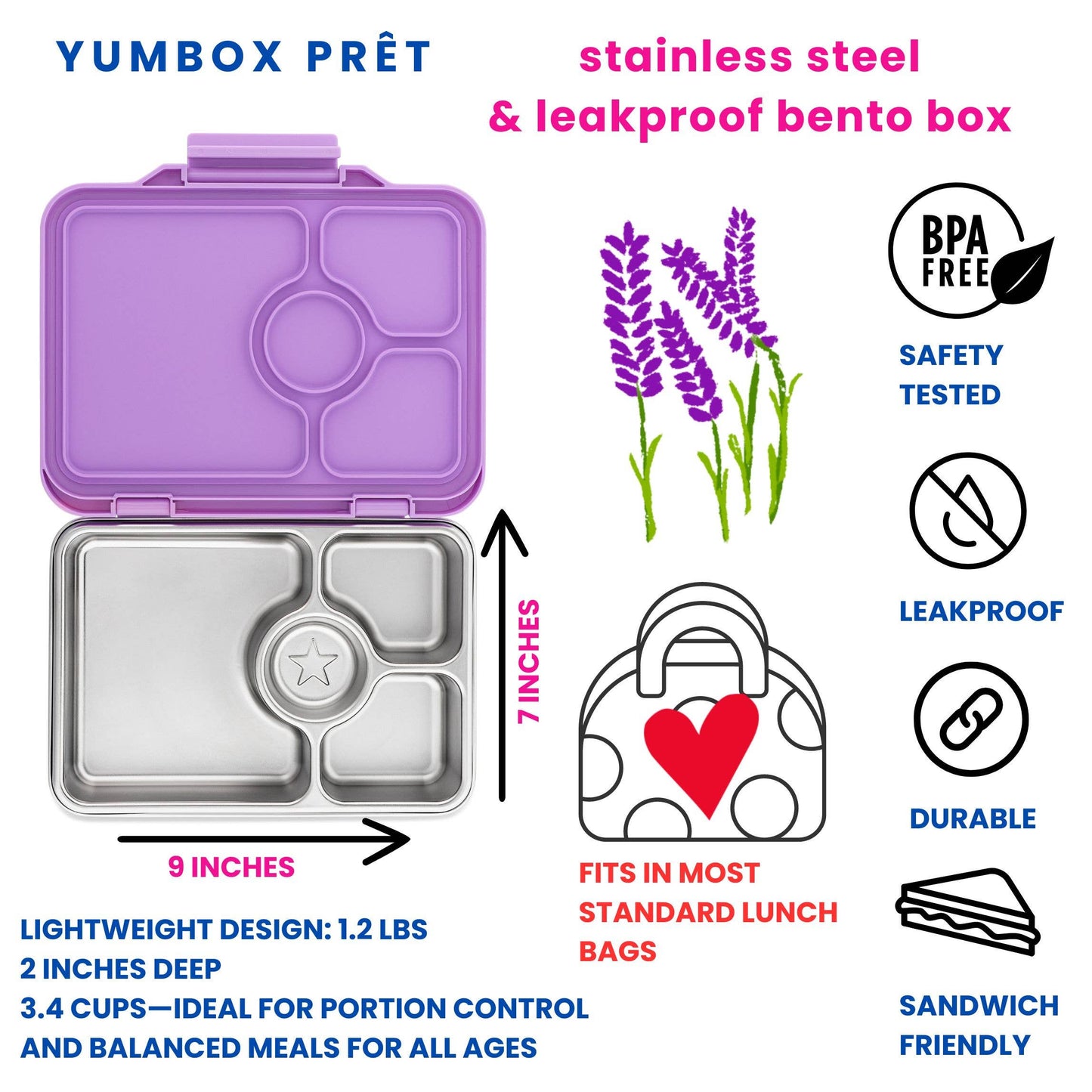 Yumbox Prêt Bento — Wasserdichter Bento aus Edelstahl — Lavande Purple