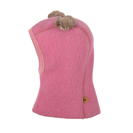 GOTS Merino Schlupfmütze Fleece mit Ohren, pink