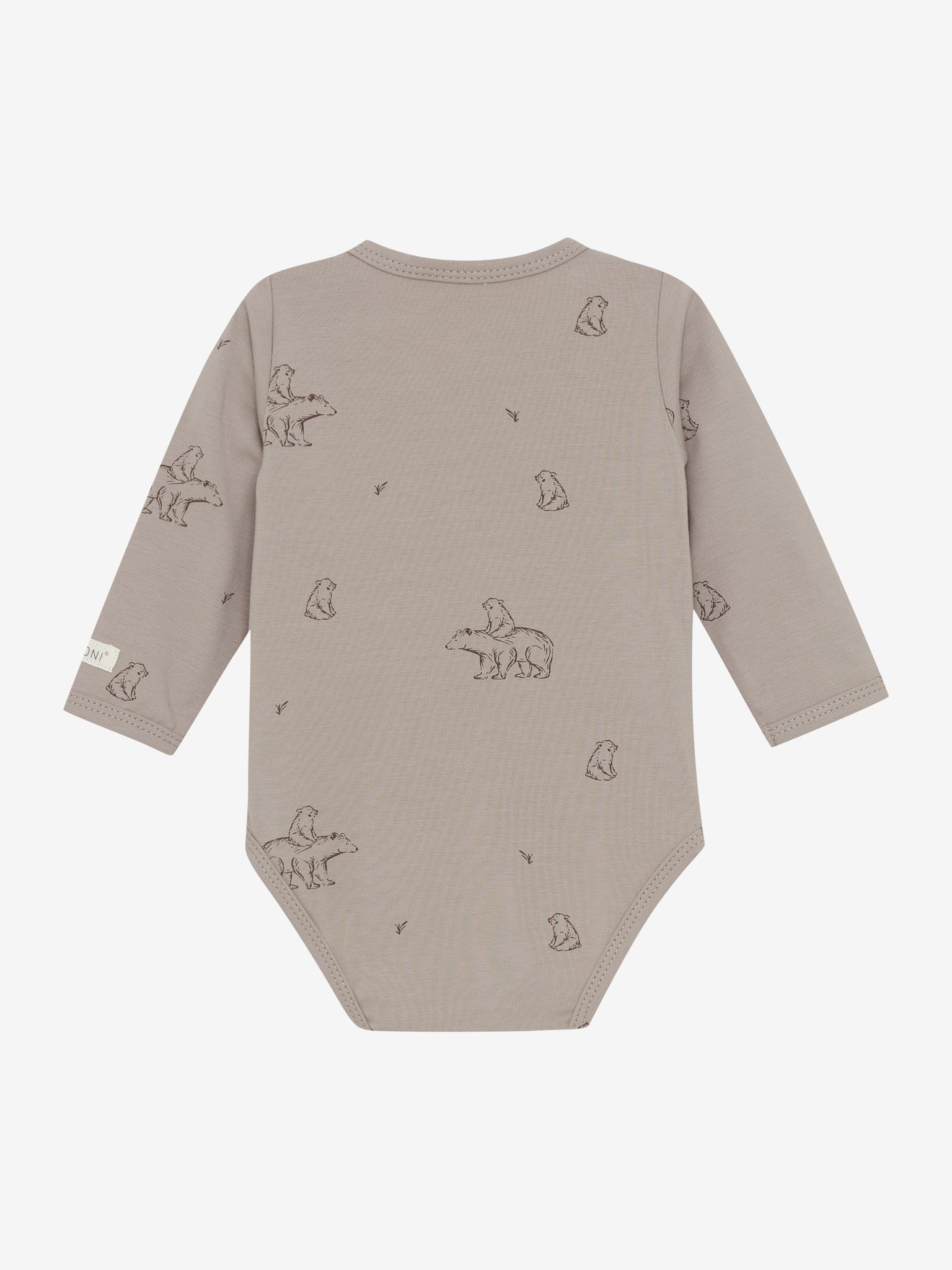 Rückseite des braunen Fixoni Wickelbodys aus Bio-Baumwolle – erhältlich im Bärechind in Winterthur, Zürich, Schweiz