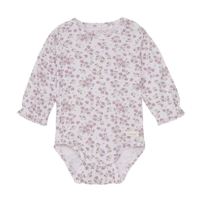 Langarmbody von Fixoni aus Bambus Viskose mit Blumenmuster in Lila – Vorderansicht